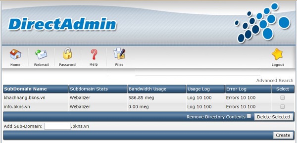 Chọn Subdomain Management tại khu vực 1 để quản lý thêm, sửa xóa domain phụ