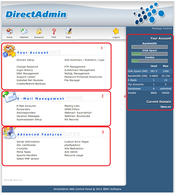 Giao diện của Direct Admin