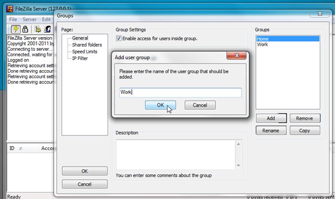 Hoàn thành việc sử dụng Filezilla server để thiết lập Group