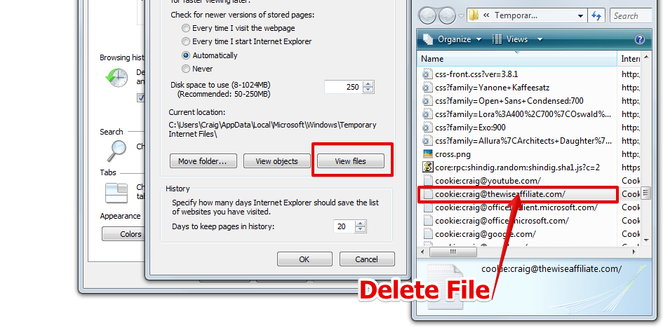 Khắc phục lỗi 400 bad request bằng cách xóa Cookie của website trên trình duyệt Internet Explorer 2