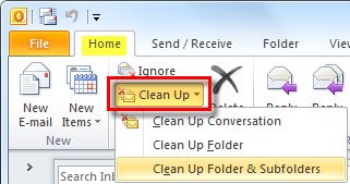 nhấn chuột chọn clean up, lựa chọn xóa đúng email mong muốn