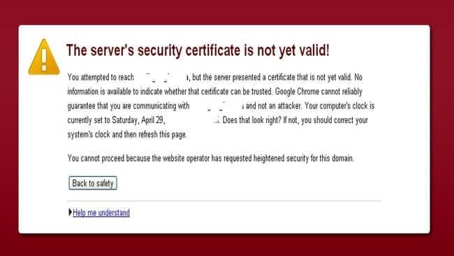 The server’s certificate security is not yet valid