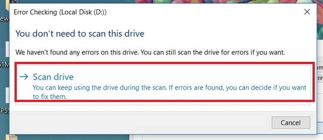 Check disk to fix access is denied error win 10 2