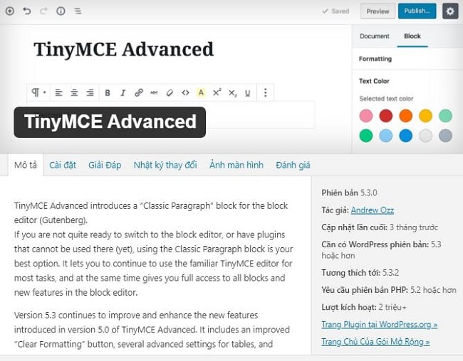 TinyMCE Advanced helps to adjust font sizes and font families