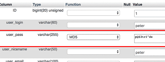 Change wordpress password from database 4