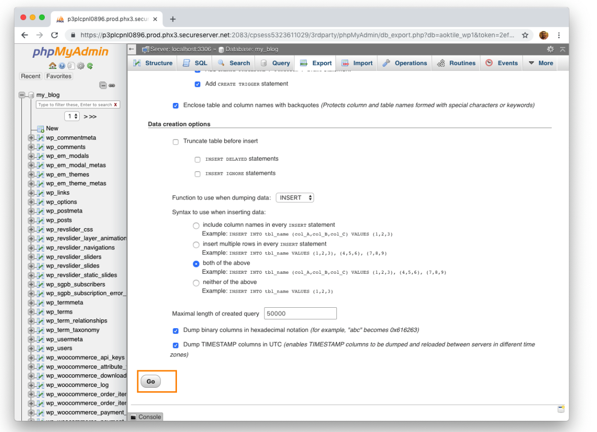 Backup database MySql bằng phpMyAdmin 6