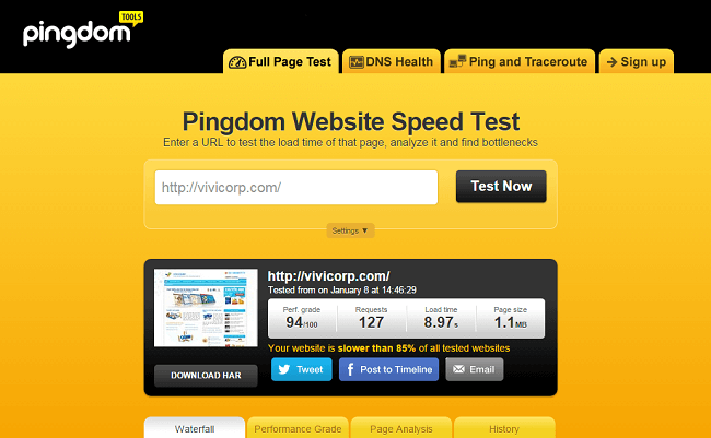 Kiểm tra tốc độ website bằng Pingdom Tool