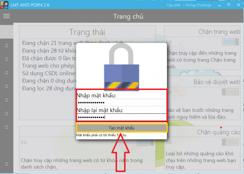 create a password on the software LMT Anti Porn